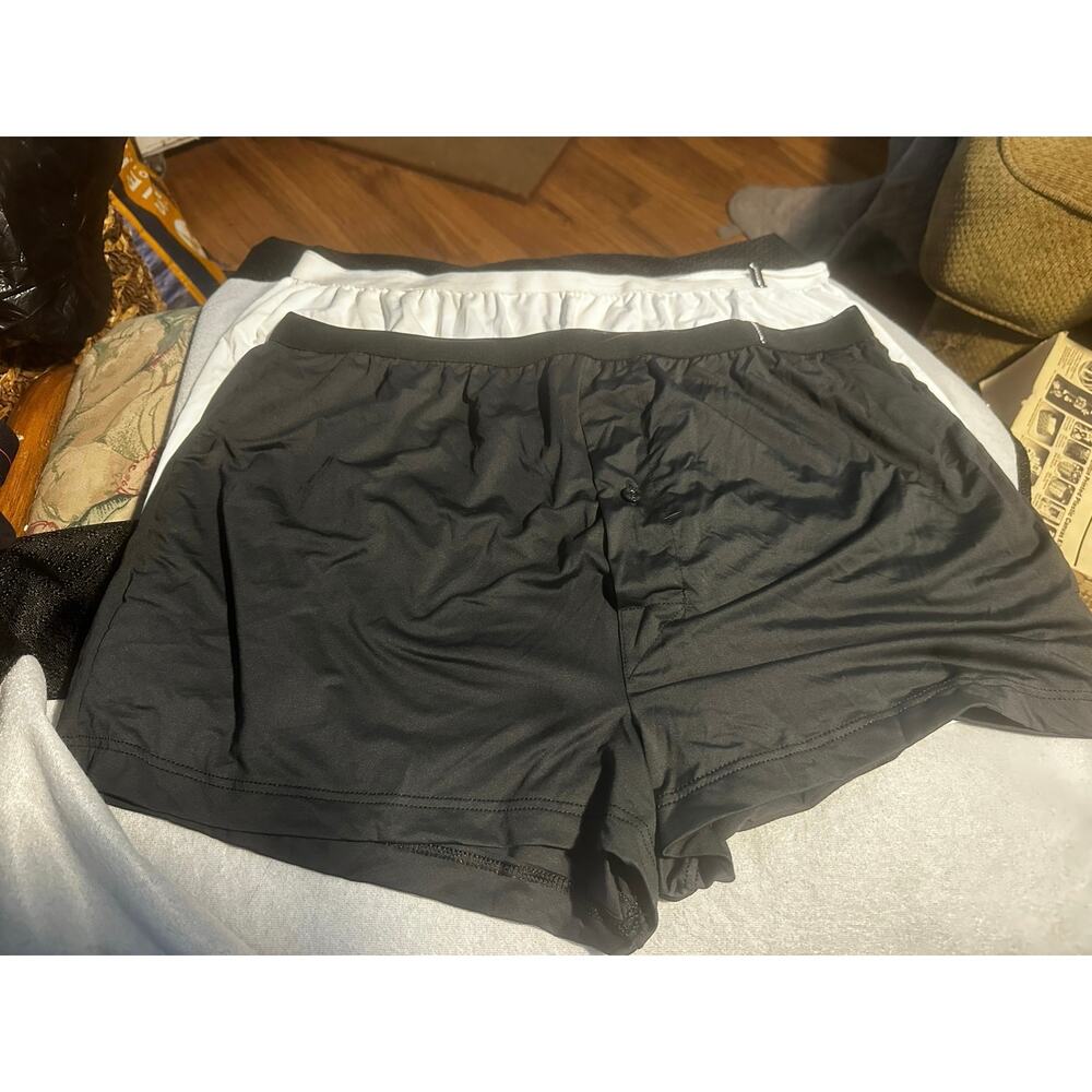 VTG (2) Jockey boxer shorts button fly 1 blk 1 wht silky material size XL